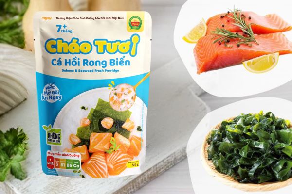 Cháo tươi cá hồi rong biển – Dinh dưỡng tiện lợi cho bé yêu